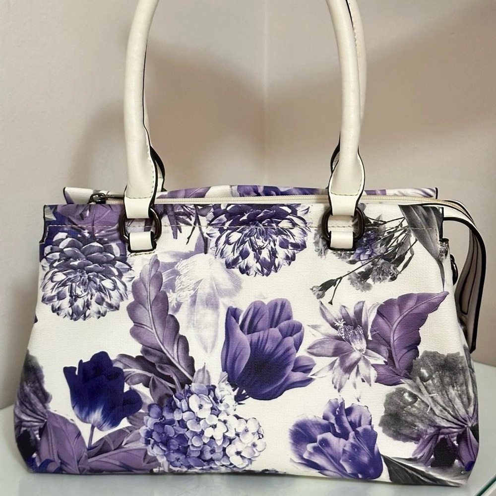 TanJay Purple Floral Faux Leather Shoulder Bag